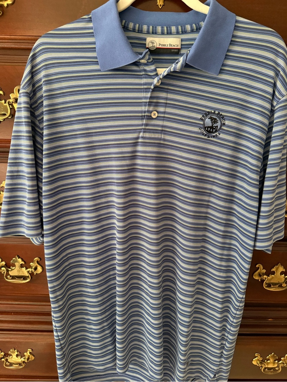 Pebble Beach Light Blue and White Striped Polo